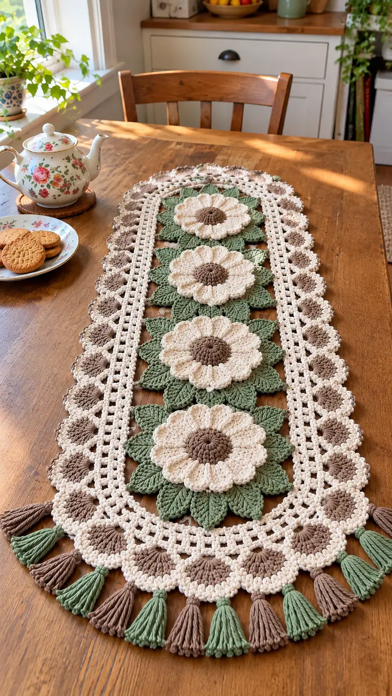 Sunflower Lace Table Runner Pattern crochet pattern - detailed view of completed project