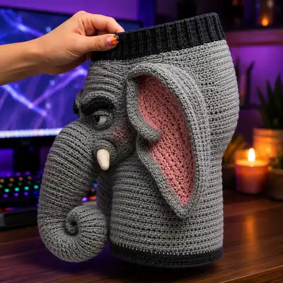 Sussy Elephant Big Trunk Crochet Men Boxers Pattern step 2 - assembly progress
