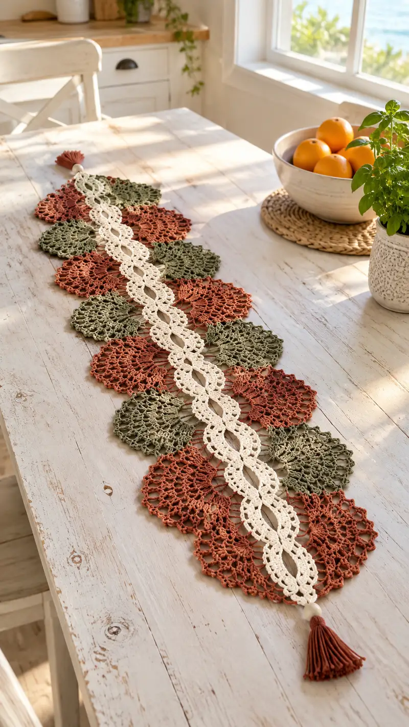 Autumn Leaf Table Runner Pattern crochet pattern - detailed view of completed project
