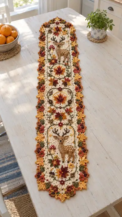 Autumn Deer Table Runner Pattern step 1 - construction progress