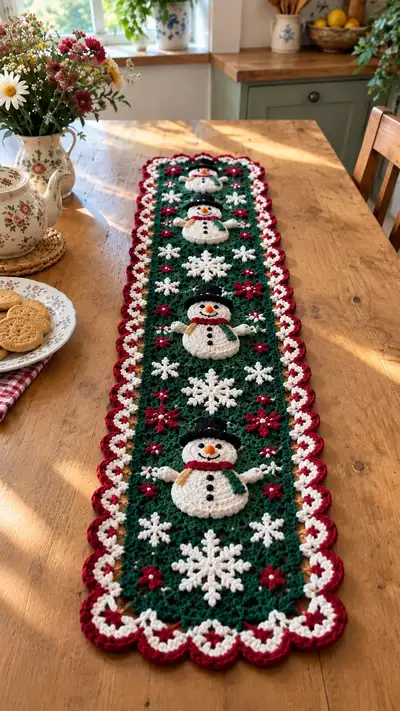 Festive Snowman Table Runner Pattern step 1 - construction progress