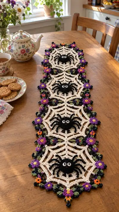 Spooky Spider Web Table Runner Pattern step 1 - construction progress