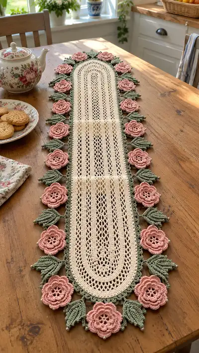 Vintage Floral Oval Table Runner Pattern step 1 - construction progress