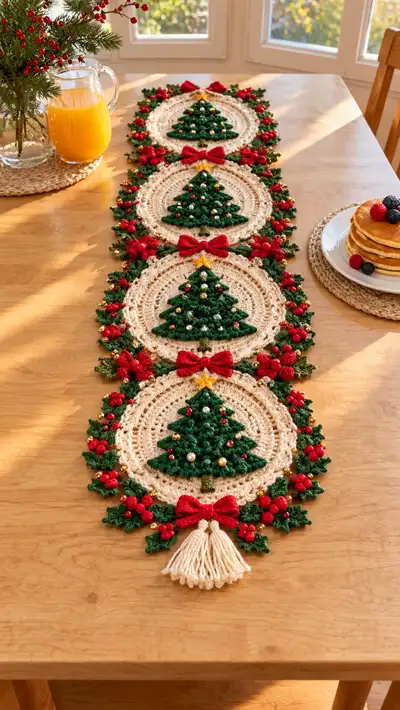 Green And Cream Christmas Tree Table Runner Pattern step 1 - construction progress