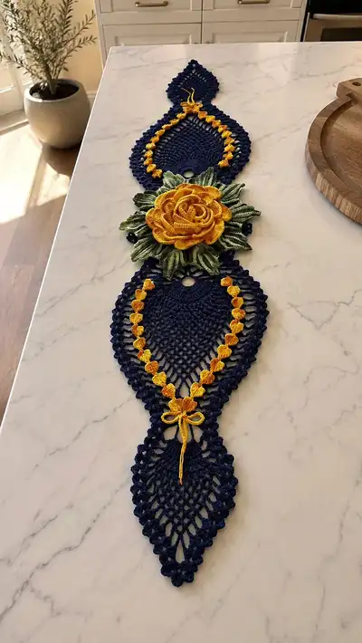 Elegant Floral Crochet Table Runner Pattern step 1 - construction progress