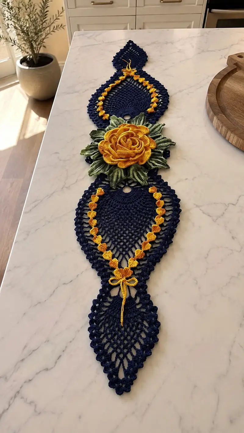 Elegant Floral Crochet Table Runner Pattern crochet pattern - detailed view of completed project