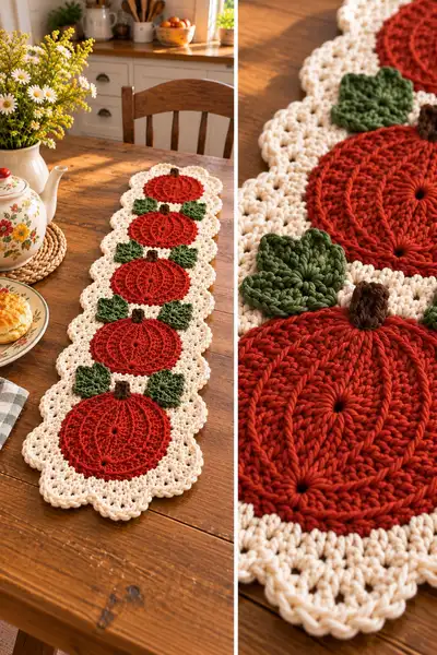 Autumn Pumpkin Table Runner Pattern step 2 - assembly progress