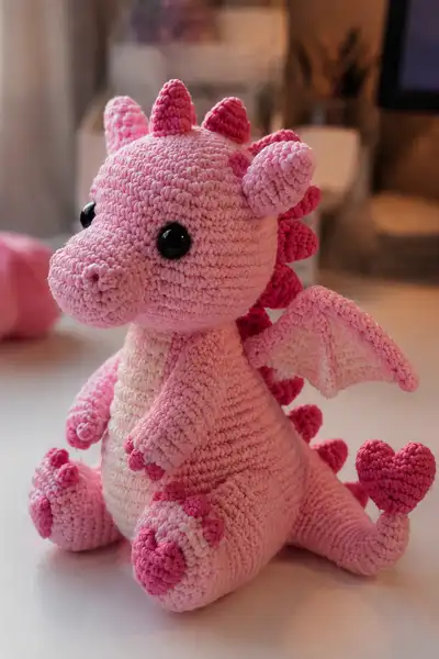 Pinky Valentines Dragon Amigurumi Pattern step 2 - assembly progress