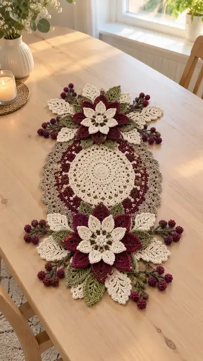 Elegant Floral Crochet Table Runner Pattern step 1 - construction progress