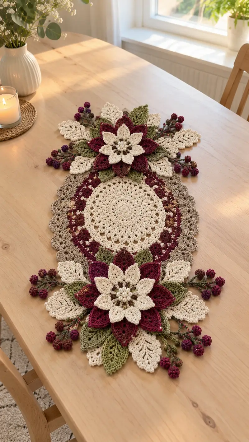 Elegant Floral Crochet Table Runner Pattern crochet pattern - detailed view of completed project