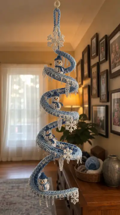 Winter Spiral Snowman Mobile Amigurumi Pattern step 1 - construction progress