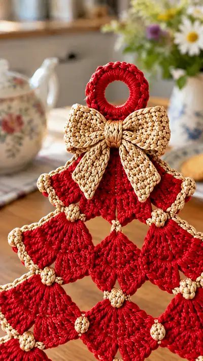 Lattice Fan Christmas Tree Tabletop Decoration Pattern step 2 - assembly progress