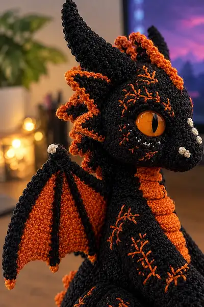 Halloween Dragon Amigurumi Pattern step 2 - assembly progress