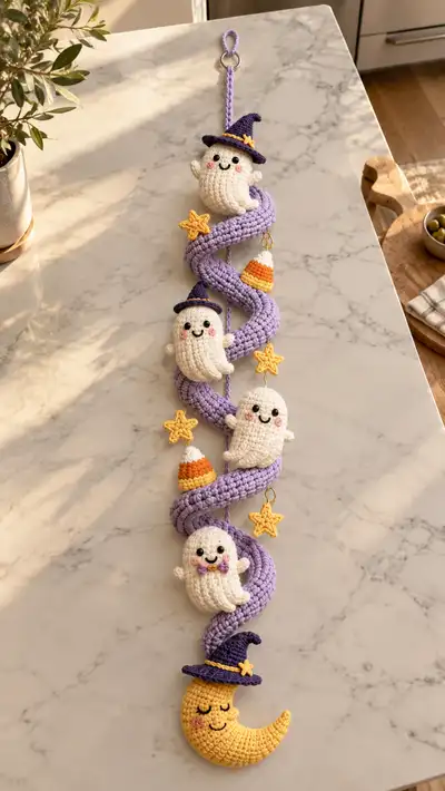 Halloween Phantoms Spiral Garland Amigurumi Pattern step 1 - construction progress