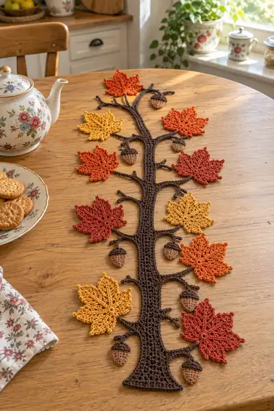 Maple Leaf Tree Autumn Table Runner Pattern step 1 - construction progress
