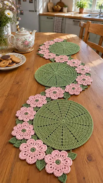 Floral Circle Table Runner Pattern step 1 - construction progress