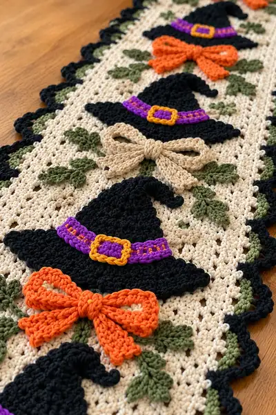 Witch Hat Table Runner Pattern step 2 - assembly progress