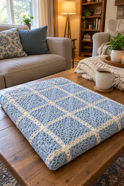 Dusty Blue Lace Bedspread Pattern step 2 - assembly progress