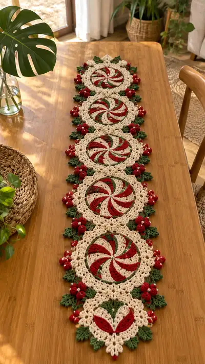 Cream And Red Peppermint Swirl Table Runner Pattern step 1 - construction progress