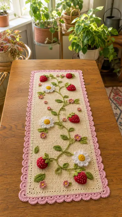 Strawberry & Daisy Table Runner Pattern step 1 - construction progress