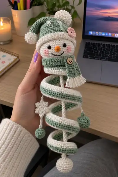 Mint & Cream Spiral Snow Friend Amigurumi Pattern step 1 - construction progress