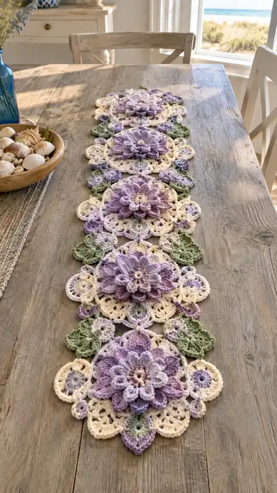 Lavender And Cream Floral Table Runner Pattern step 1 - construction progress