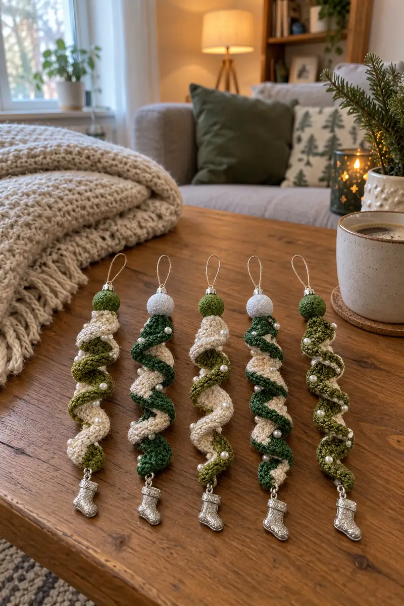 Christmas Spiral Hanging Ornament Garland 4 Pattern crochet pattern - detailed view of completed project