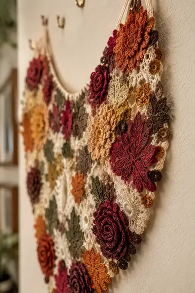 Autumn Blossom Heart Crochet Runner Pattern step 2 - assembly progress