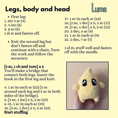 Luma Star Amigurumi Pattern step 2 - assembly progress