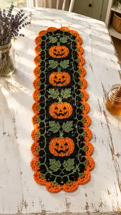 Halloween Pumpkin Table Runner Pattern step 1 - construction progress