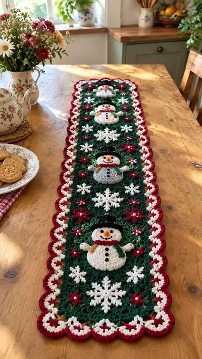 Festive Snowman Table Runner Pattern step 1 - construction progress