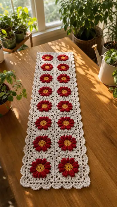 Sunburst Daisy Table Runner Pattern step 1 - construction progress