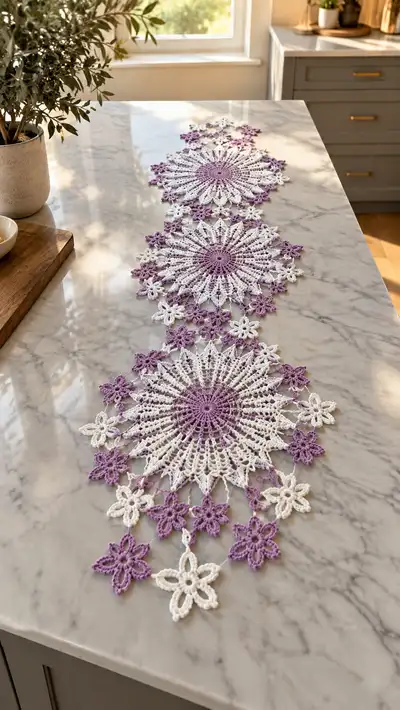 Lace Floral Table Runner Pattern step 1 - construction progress