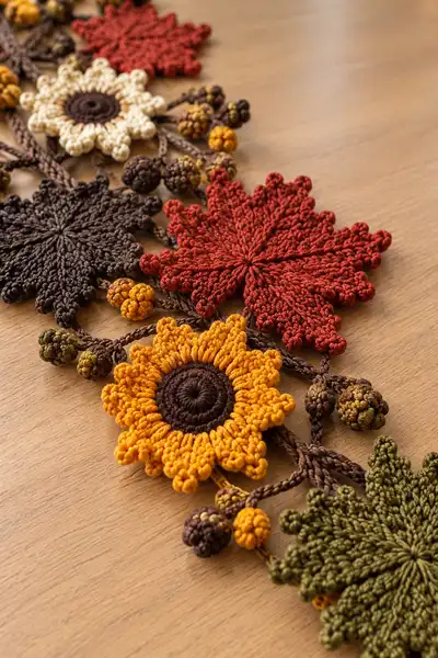 Autumn Leaf & Sunflower Garland Pattern step 2 - assembly progress