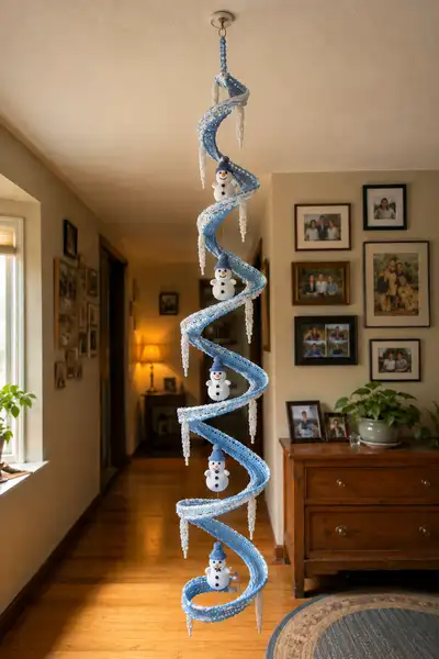 Icy Blue Spiral Snowman Garland Amigurumi Pattern step 1 - construction progress