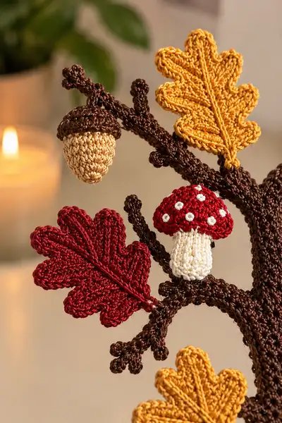 Oak Leaf and Acorn Tree Autumn Table Runner Pattern step 2 - assembly progress