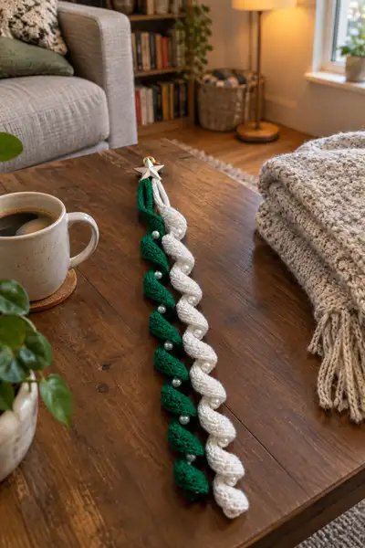 Emerald Pearl Spiral Christmas Garland Pattern step 1 - construction progress