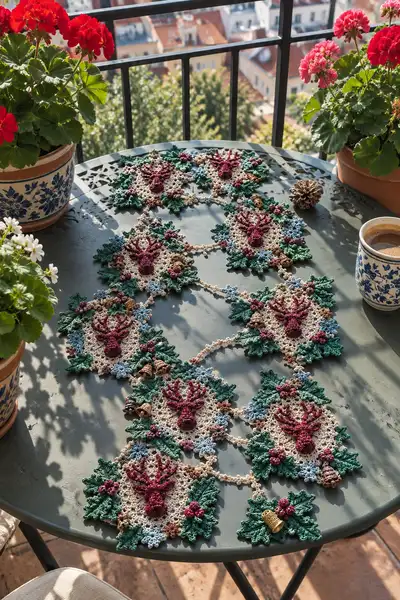 Reindeer Motif Crochet Christmas Table Runner Pattern step 1 - construction progress