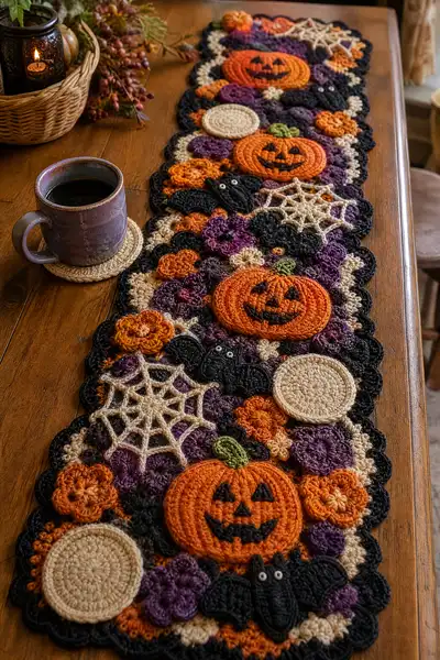 Halloween Pumpkin Crochet Table Runner Pattern step 1 - construction progress