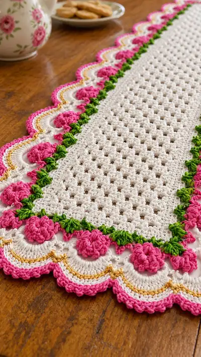 Vintage Rose Scallop Table Runner Pattern step 2 - assembly progress