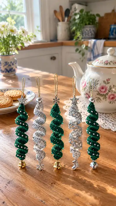 Corkscrew Spiral Christmas Ornament Pattern step 1 - construction progress