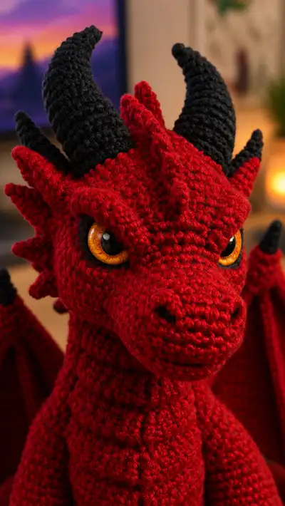 Crimson Dragon Amigurumi Pattern step 2 - assembly progress