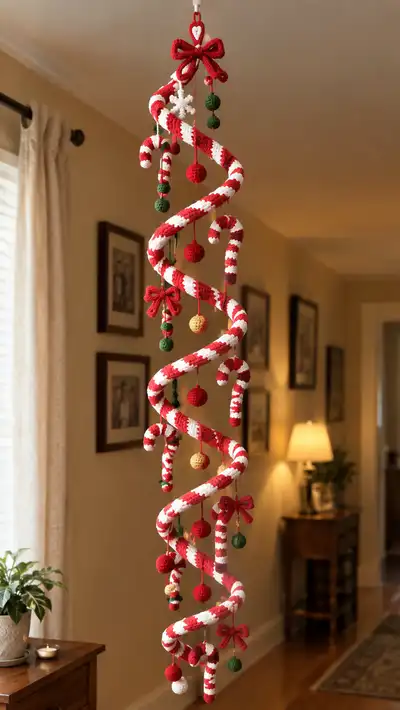 Candy Cane Spiral Holiday Mobile Pattern step 1 - construction progress