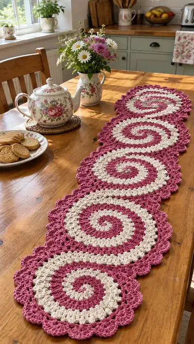 Spiral Circle Table Runner Pattern step 1 - construction progress