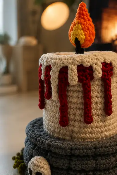Macabre Bloody Halloween Candle Amigurumi Pattern step 2 - assembly progress