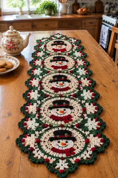 Festive Snowman Table Runner Pattern step 1 - construction progress