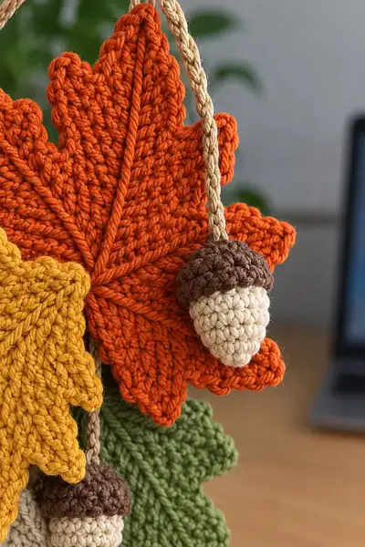 Autumn Leaf & Acorn Garland Pattern step 2 - assembly progress