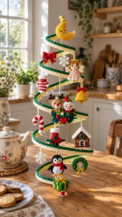 Whimsical Spiral Christmas Mobile Amigurumi Pattern step 1 - construction progress
