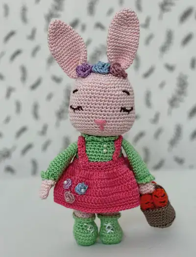 Lady Bunny Amigurumi Pattern step 2 - assembly progress