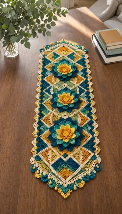 Geometric Lotus Table Runner Pattern step 1 - construction progress